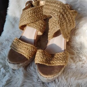 Woven Espadrille Platform Sandals in Natural Tan
